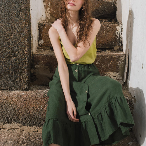 Custom Country Style High Waist Button Linen Skirt Manufacturers | Linenwind