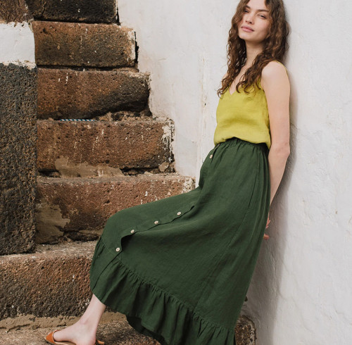 Custom Country Style High Waist Button Linen Skirt Manufacturers | Linenwind
