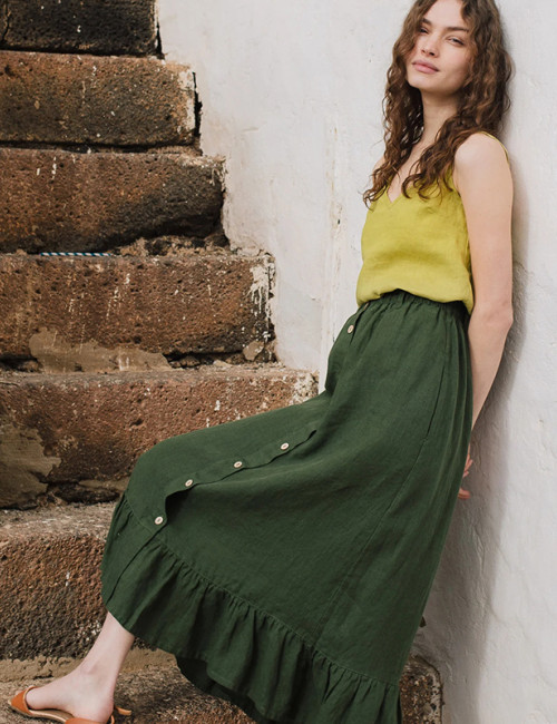 Custom Country Style High Waist Button Linen Skirt Manufacturers | Linenwind