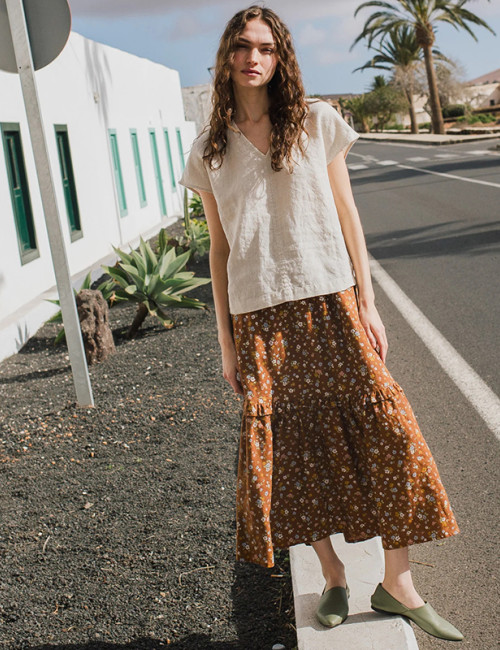 Custom Minimalist V-neck Linen Short Sleeve Top Manufacturers | Linenwind