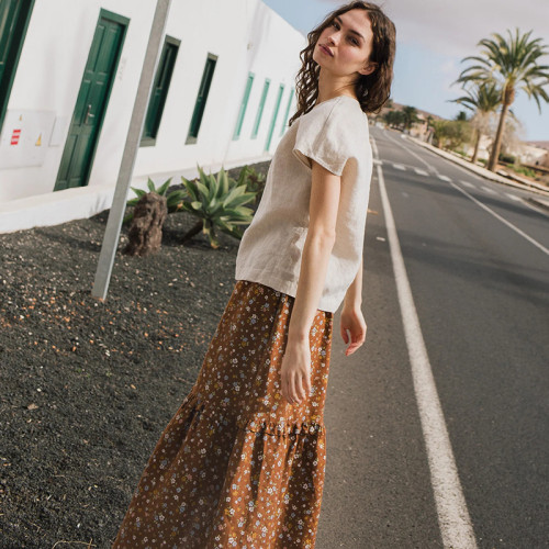 Custom Minimalist V-neck Linen Short Sleeve Top Manufacturers | Linenwind