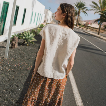 Custom Minimalist V-neck Linen Short Sleeve Top Manufacturers | Linenwind