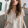 Custom Minimalist V-neck Linen Short Sleeve Top Manufacturers | Linenwind