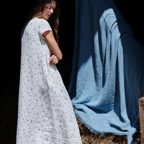 Custom Buttoned Long Floral Linen Dress Manufacturers | Linenwind