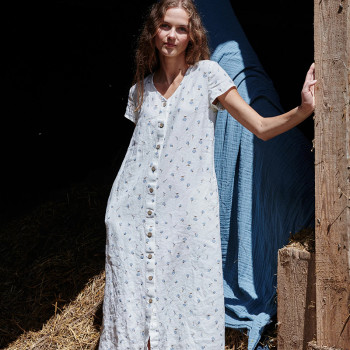 Custom Buttoned Long Floral Linen Dress Manufacturers | Linenwind