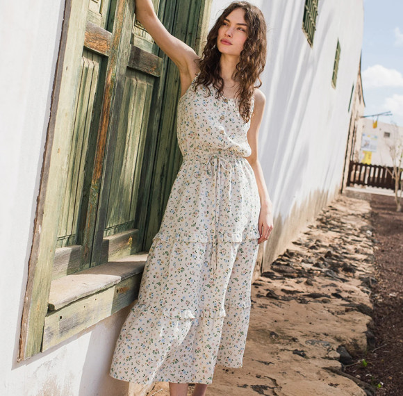 Custom Strappy Floral Linen Maxi Dress Manufacturers | Linenwind