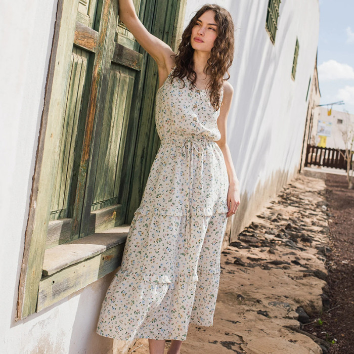 Custom Strappy Floral Linen Maxi Dress Manufacturers | Linenwind