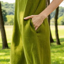 Custom Minimalist Green Sling Linen Maxi Dress Manufacturers | Linenwind