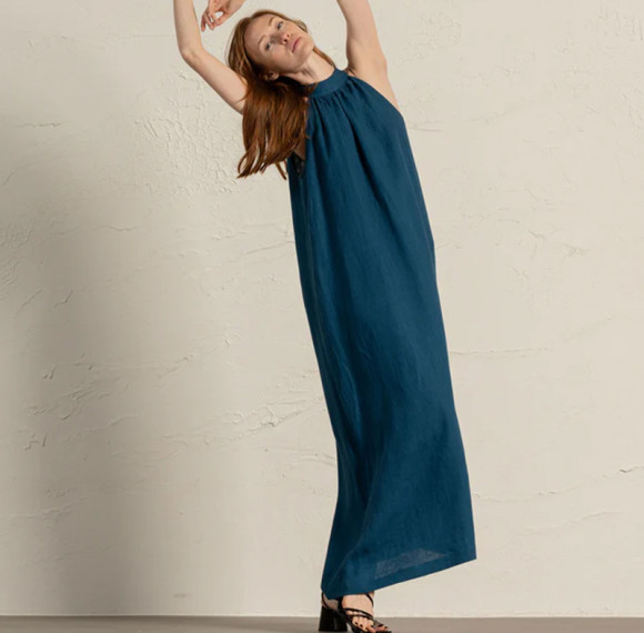 Custom Natural Breathable Halterneck Linen Maxi Dress Manufacturers | Linenwind
