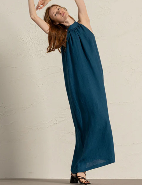 Custom Natural Breathable Halterneck Linen Maxi Dress Manufacturers | Linenwind