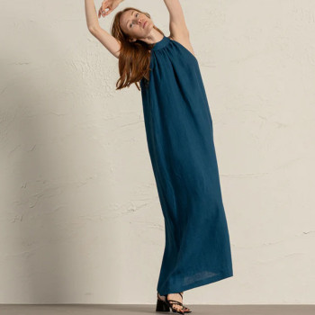 Custom Natural Breathable Halterneck Linen Maxi Dress Manufacturers | Linenwind