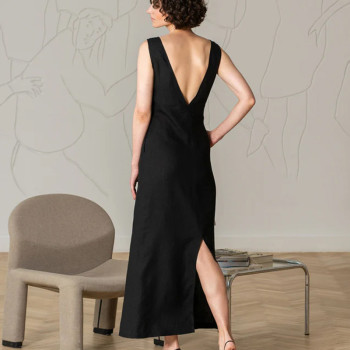 Custom V-back Backless sleeveless Linen Maxi Dress Manufacturers | Linenwind
