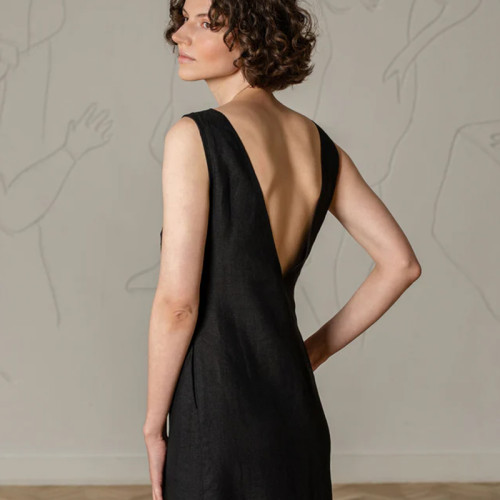 Custom V-back Backless sleeveless Linen Maxi Dress Manufacturers | Linenwind