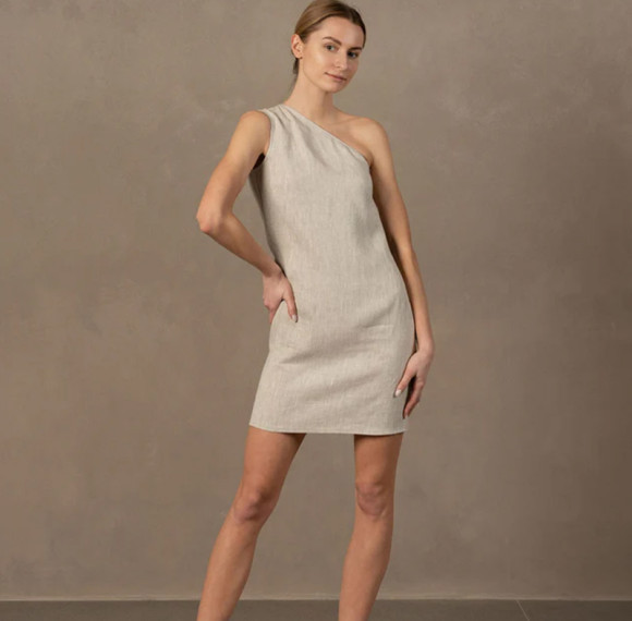 Custom One Shoulder Linen Mini Dress Manufacturers | Linenwind