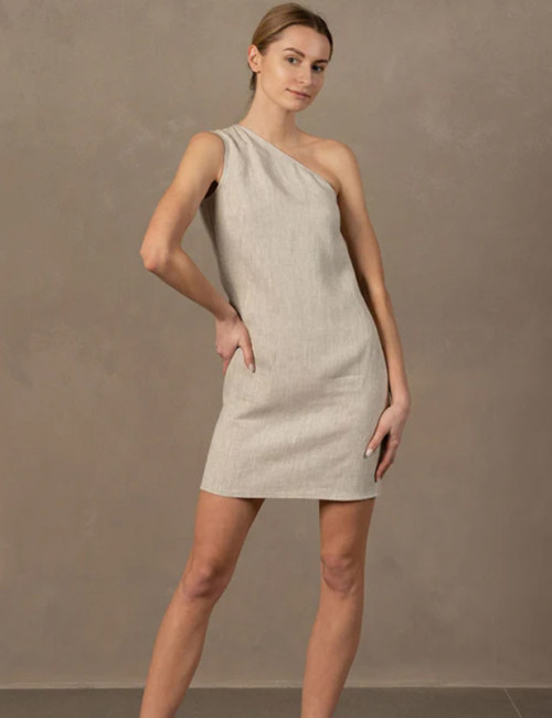 Custom One Shoulder Linen Mini Dress Manufacturers | Linenwind