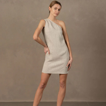 Custom One Shoulder Linen Mini Dress Manufacturers | Linenwind