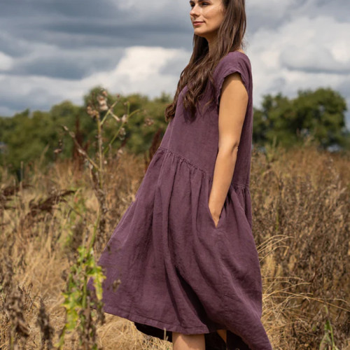 Custom Loose Grape Purple Linen Dress Manufacturers | Linenwind