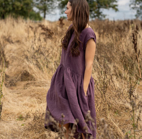 Custom Loose Grape Purple Linen Dress Manufacturers | Linenwind