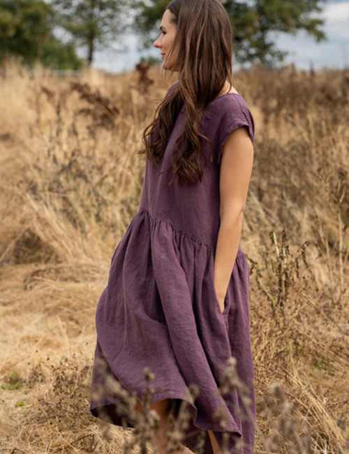 Custom Loose Grape Purple Linen Dress Manufacturers | Linenwind