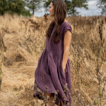 Custom Loose Grape Purple Linen Dress Manufacturers | Linenwind