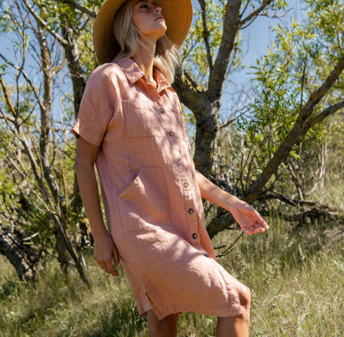 Custom Full Button Short Sleeve linen shirt dress Manufacturers | Linenwind