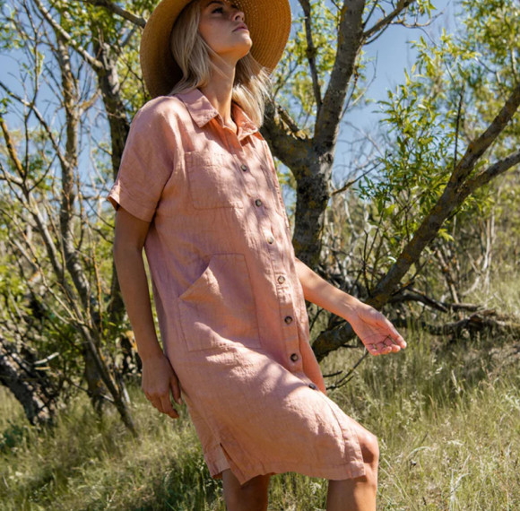 Custom Full Button Short Sleeve linen shirt dress Manufacturers | Linenwind