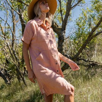 Custom Full Button Short Sleeve linen shirt dress Manufacturers | Linenwind