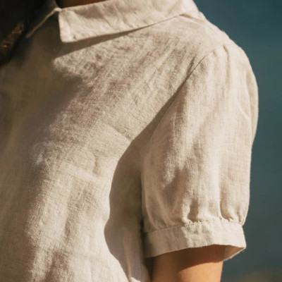 Custom Ladies Lapel Design Linen Short Sleeve Top Manufacturers | Linenwind