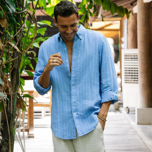 Custom Men's Pinstripe Long Sleeve Linen Shirt Manufacturers | Linenwind