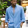 Custom Men's Pinstripe Long Sleeve Linen Shirt Manufacturers | Linenwind