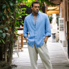 Custom Men's Pinstripe Long Sleeve Linen Shirt Manufacturers | Linenwind