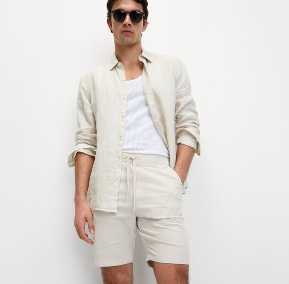 Custom Men's Off-White Drawstring Linen Shorts Manufacturers | Linenwind