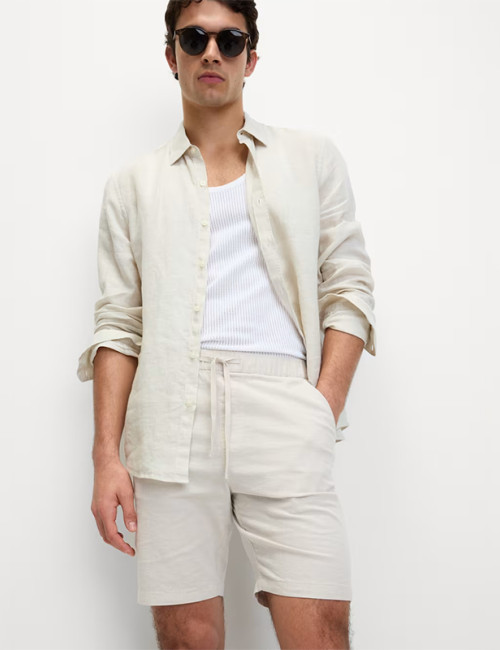 Custom Men's Off-White Drawstring Linen Shorts Manufacturers | Linenwind