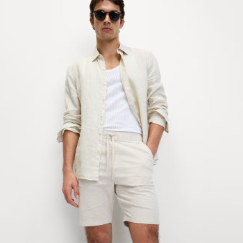 Custom Men's Off-White Drawstring Linen Shorts Manufacturers | Linenwind