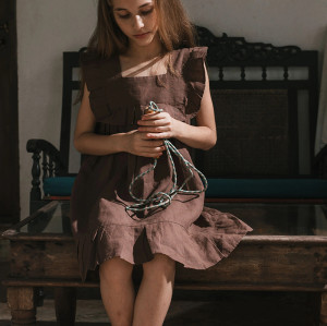 Custom Girls Square Neck Ruffled Linen Mini Dress Manufacturers | Linenwind