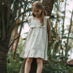 Custom Girls Square Neck Ruffled Linen Mini Dress Manufacturers | Linenwind