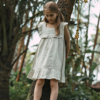 Custom Girls Square Neck Ruffled Linen Mini Dress Manufacturers | Linenwind