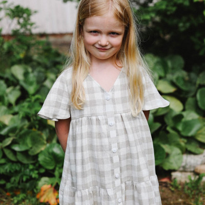 Custom Girls V-neck plaid Linen Maxi Dress Manufacturer | Linenwind
