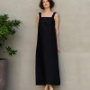 Tailored square neck halter with wide straps linen maxi dress Manufacturers | Linenwind