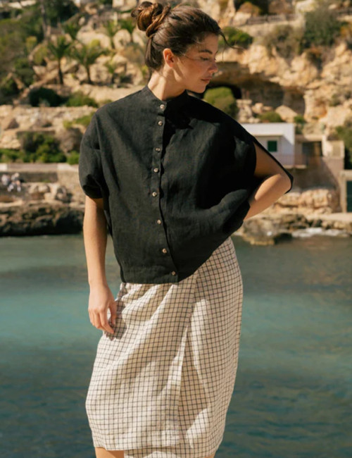 Custom Black Summer Stand Collar Linen Shirt Manufacturers | Linenwind