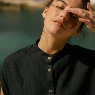 Custom Black Summer Stand Collar Linen Shirt Manufacturers | Linenwind