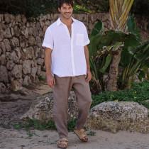 Custom Men's Pocket White Linen Short Sleeve Shirt Manufacturer | Linenwind