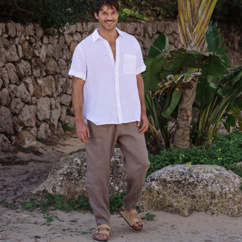 Custom Men's Pocket White Linen Short Sleeve Shirt Manufacturer | Linenwind