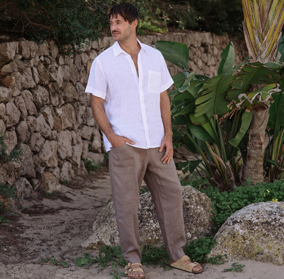 Men White Linen Short Sleeve Shirt | Breathable Summer Casual Shirt