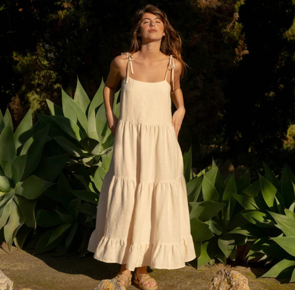 Custom Strappy Layered Linen Maxi Dress Manufacturer | Linenwind