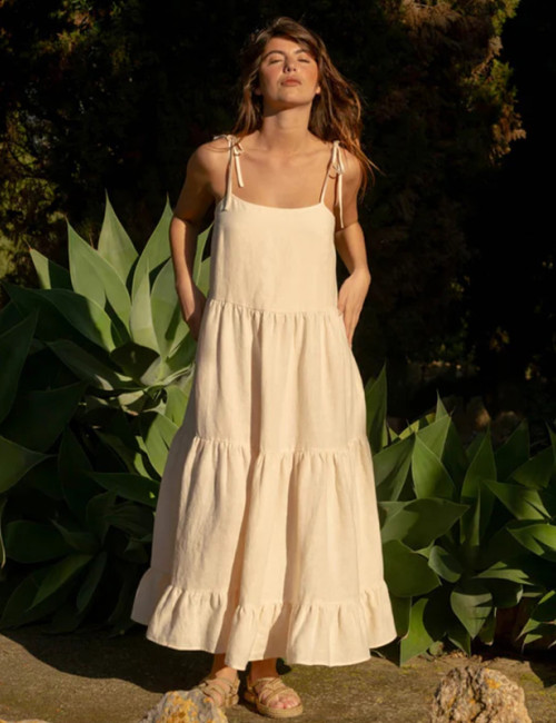 Custom Strappy Layered Linen Maxi Dress Manufacturer | Linenwind