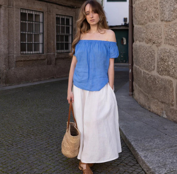 Custom Off Shoulder Linen Top Manufacturer | Linenwind