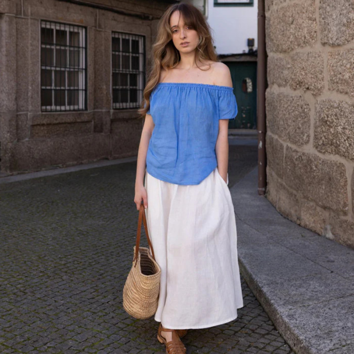 Custom Off Shoulder Linen Top Manufacturer | Linenwind