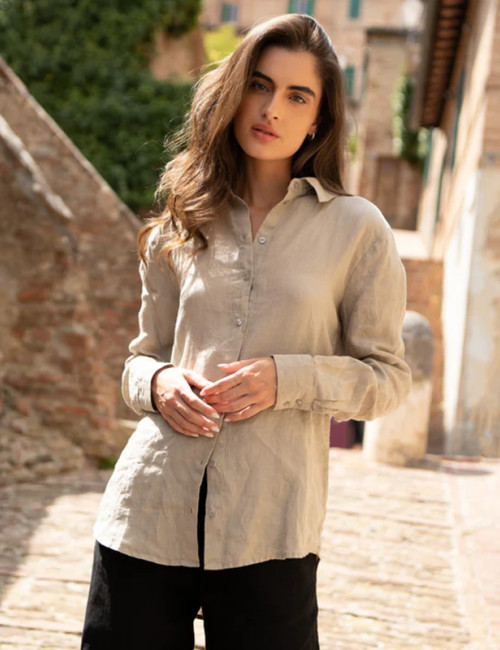 Custom Basic Lapel Linen Long Sleeve Shirt Manufacturer | Linenwind