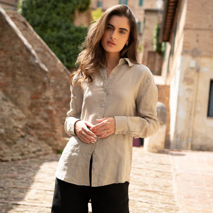 Custom Basic Lapel Linen Long Sleeve Shirt Manufacturer | Linenwind